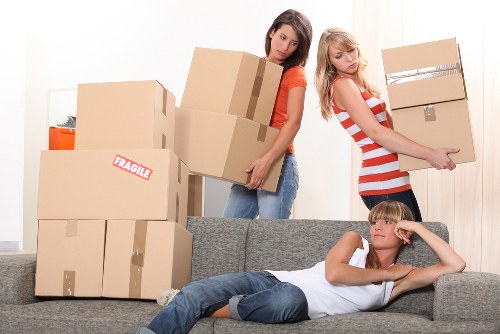Packed boxes and protective wrapping prepared for a house move