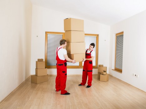 Office furniture prepared for van transport